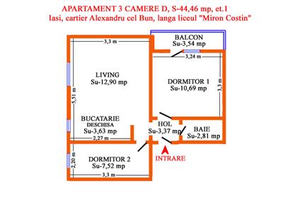 Apartament 3C, et.1, cartier Alexandru cel Bun-lic.M. Costin